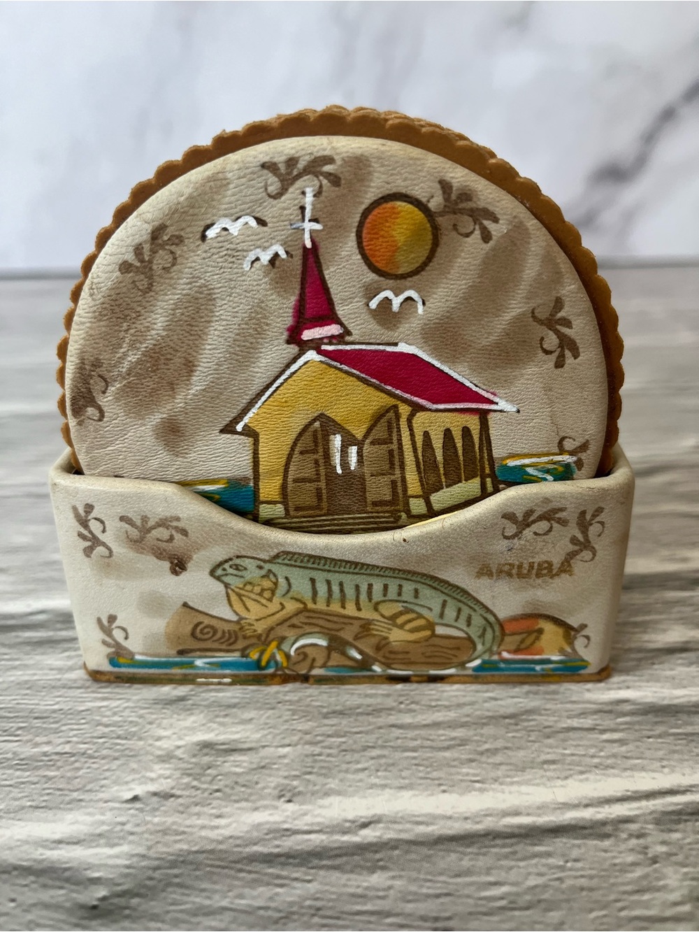 Aruba Local Scenes Hand-Painted Coasters In Storage Case Set of Six
